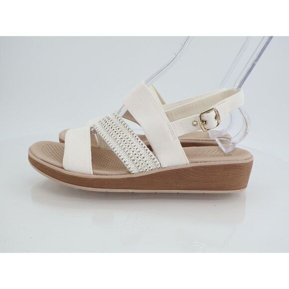 BZees Women's Bravo Slingback Strappy Sandals Ivory Gold Lame Fabric Size 10M - Picture 6 of 13